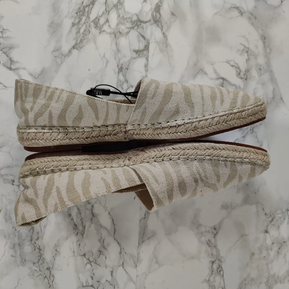 NWT Zara Cream Zebra Espadrilles Size 38